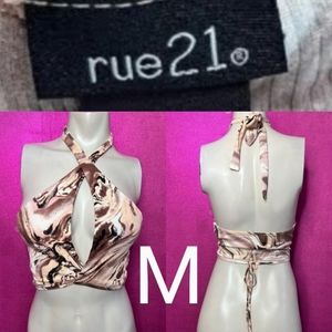 🆕Sexy Brown Marble Print Halter Tie Crop Top~Size M